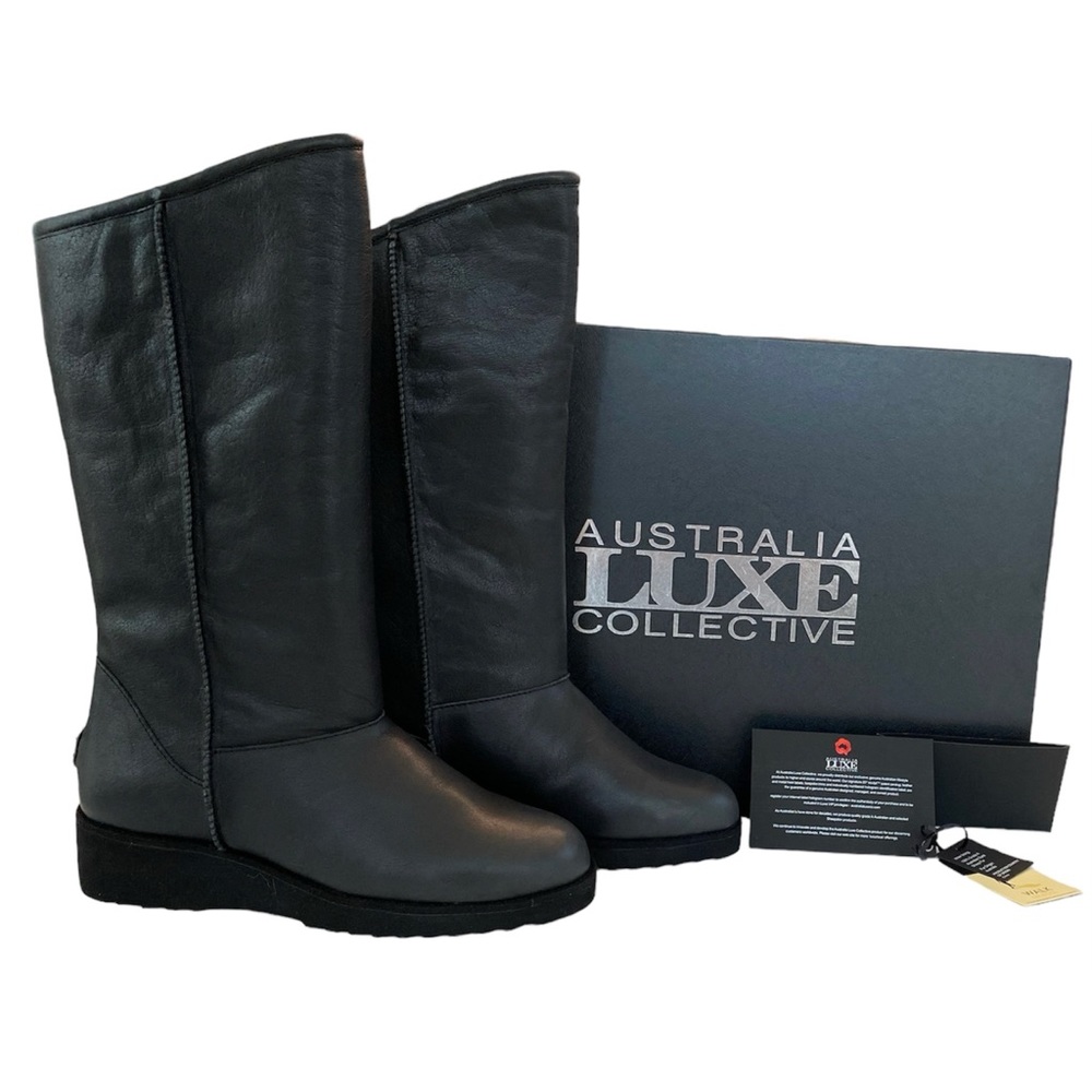 Australia Luxe Collective Joshua Tall Boots Black Shearling NIB Leather Winter 8